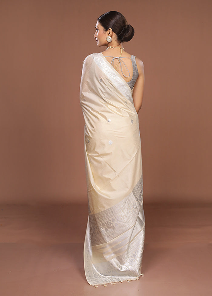 Cream Dupion Silk Saree With Blouse Piece
