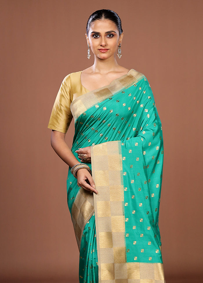 Green Dupion Silk Saree With Blouse Piece