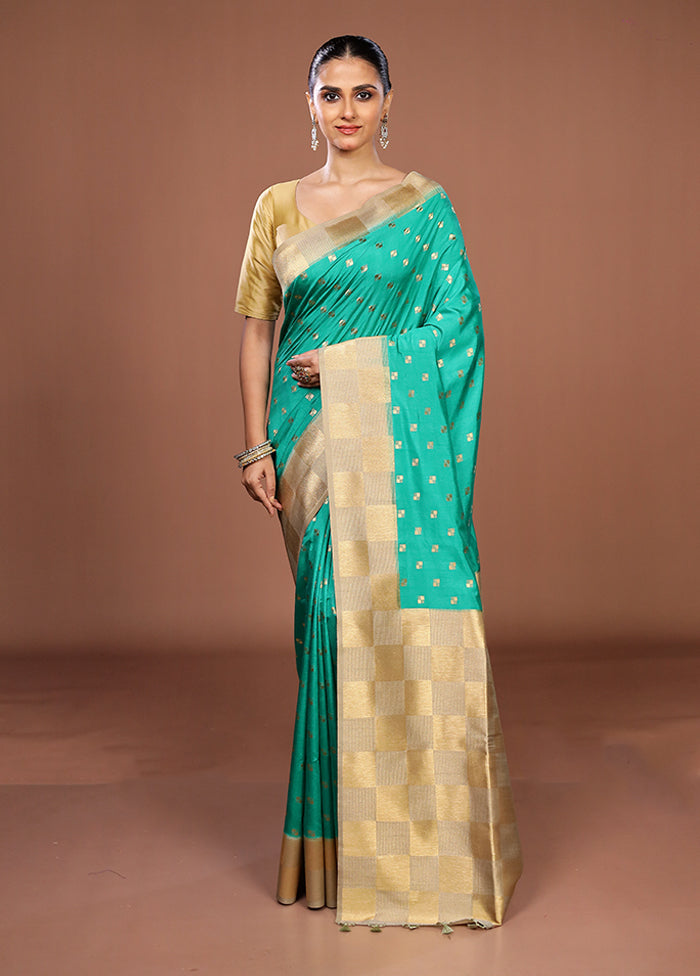 Green Dupion Silk Saree With Blouse Piece