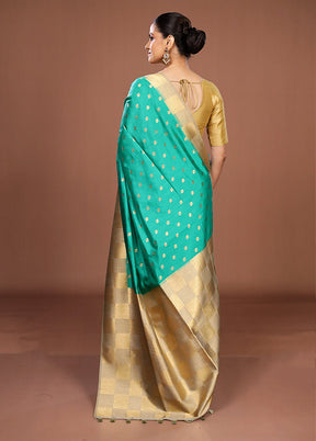 Green Dupion Silk Saree With Blouse Piece