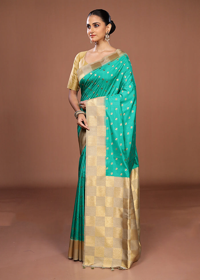 Green Dupion Silk Saree With Blouse Piece