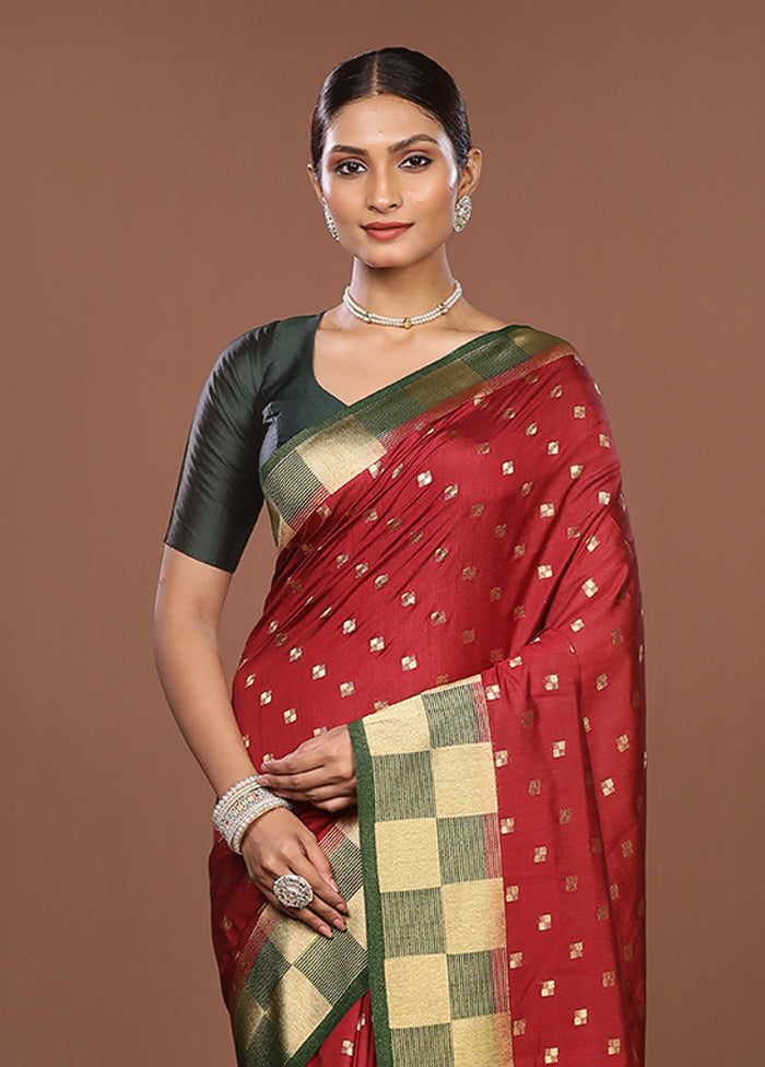 Maroon Dupion Silk Saree With Blouse Piece