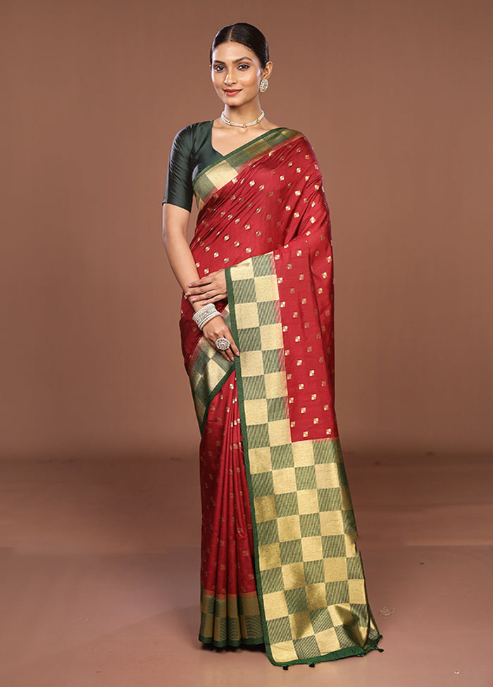 Maroon Dupion Silk Saree With Blouse Piece