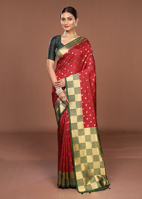 Maroon Dupion Silk Saree With Blouse Piece