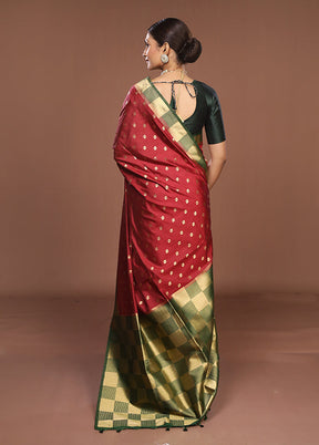 Maroon Dupion Silk Saree With Blouse Piece