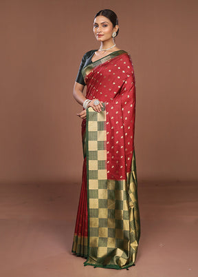 Maroon Dupion Silk Saree With Blouse Piece