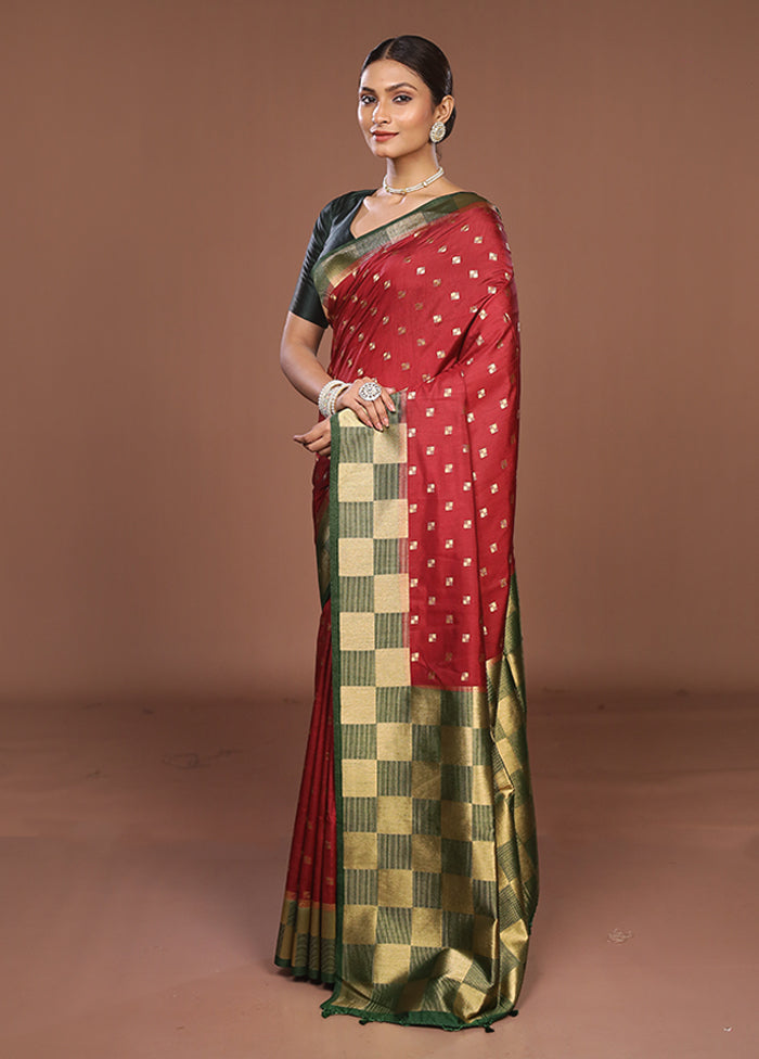 Maroon Dupion Silk Saree With Blouse Piece