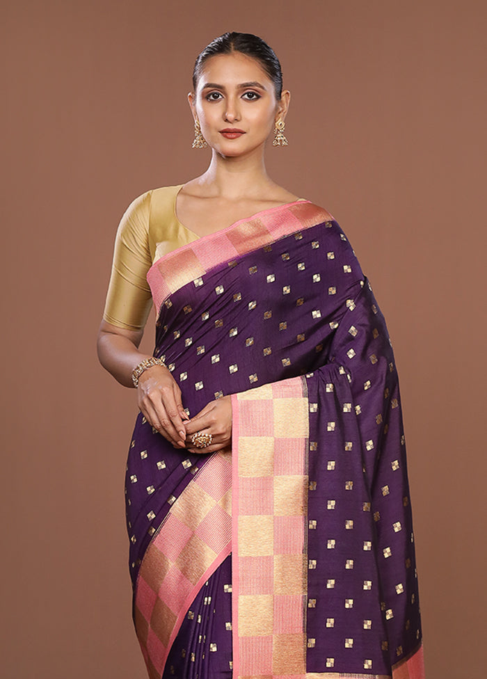 Purple Dupion Silk Saree With Blouse Piece