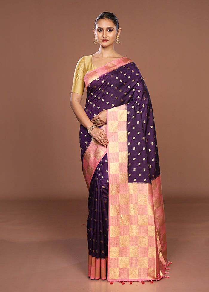 Purple Dupion Silk Saree With Blouse Piece