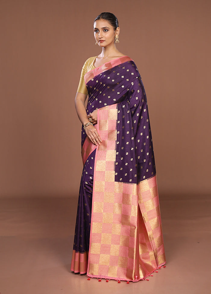 Purple Dupion Silk Saree With Blouse Piece