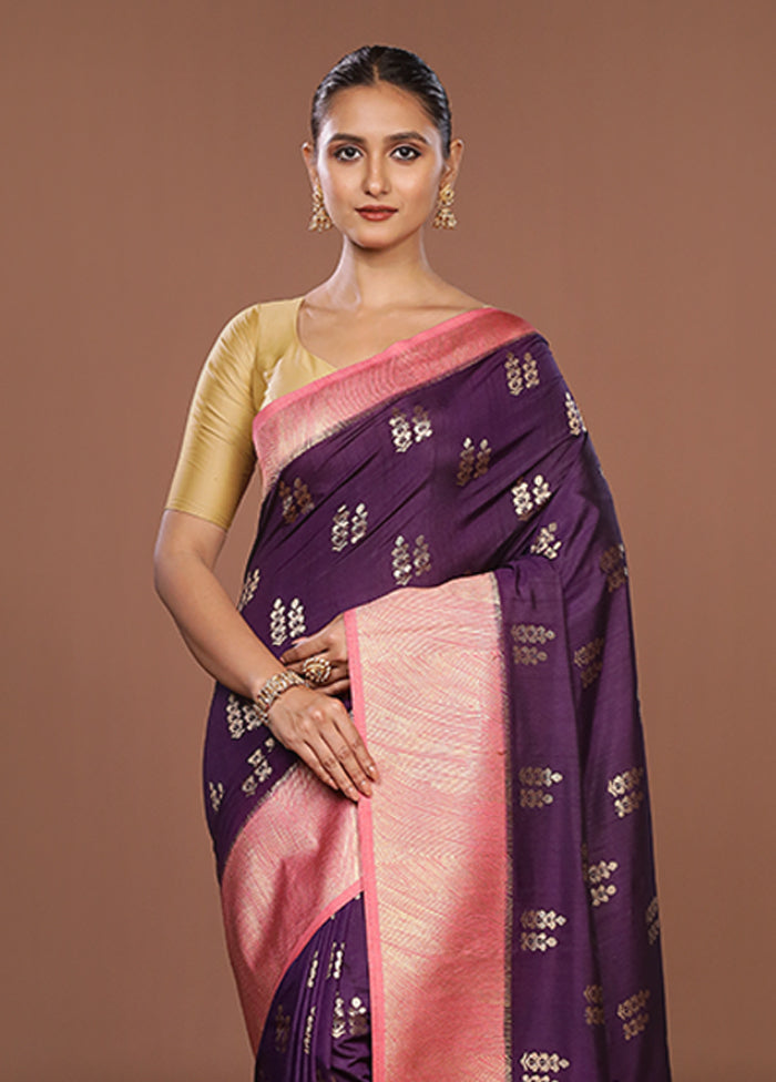 Purple Dupion Silk Saree With Blouse Piece