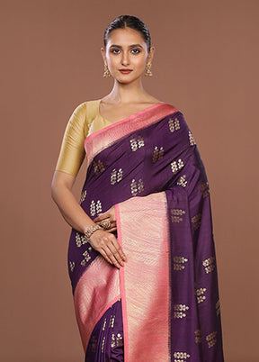 Purple Dupion Silk Saree With Blouse Piece