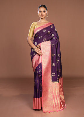 Purple Dupion Silk Saree With Blouse Piece