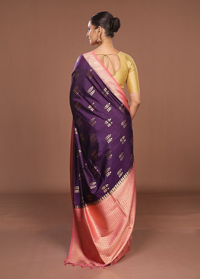 Purple Dupion Silk Saree With Blouse Piece