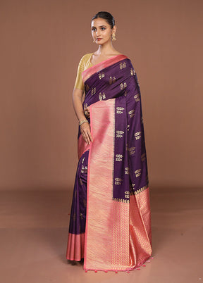 Purple Dupion Silk Saree With Blouse Piece