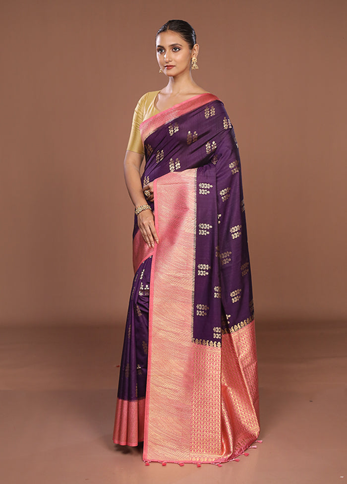 Purple Dupion Silk Saree With Blouse Piece