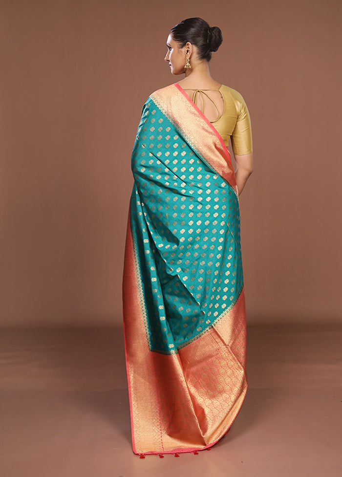 Green Dupion Silk Saree With Blouse Piece