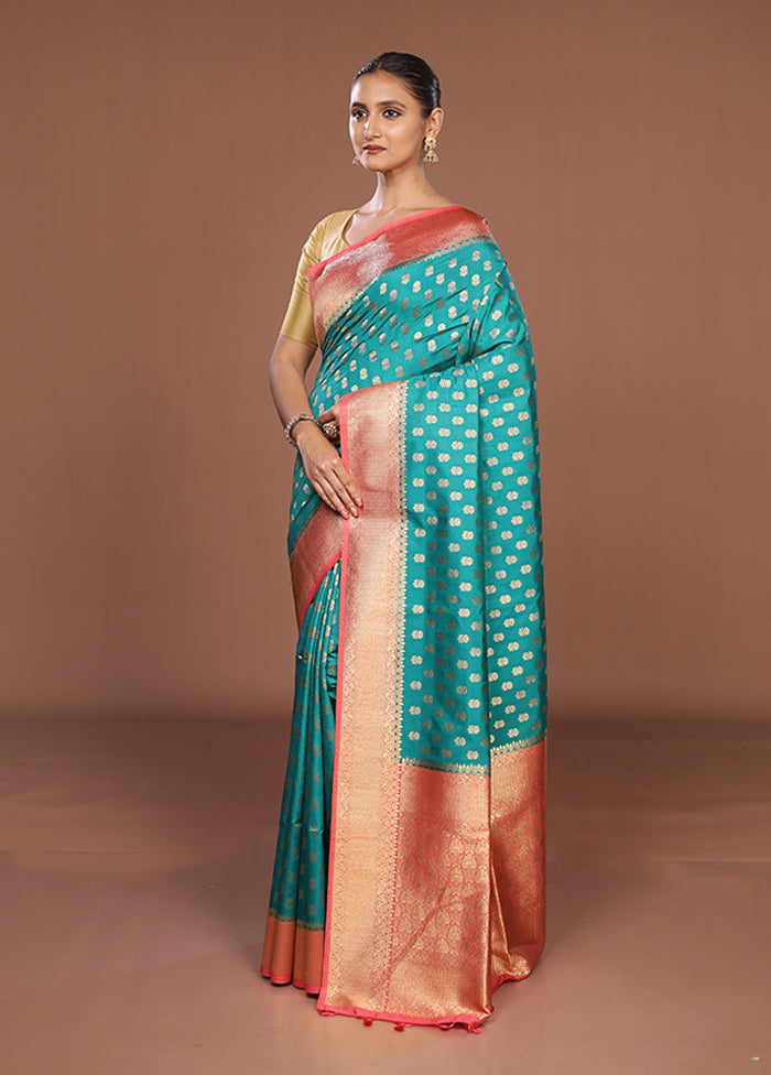 Green Dupion Silk Saree With Blouse Piece