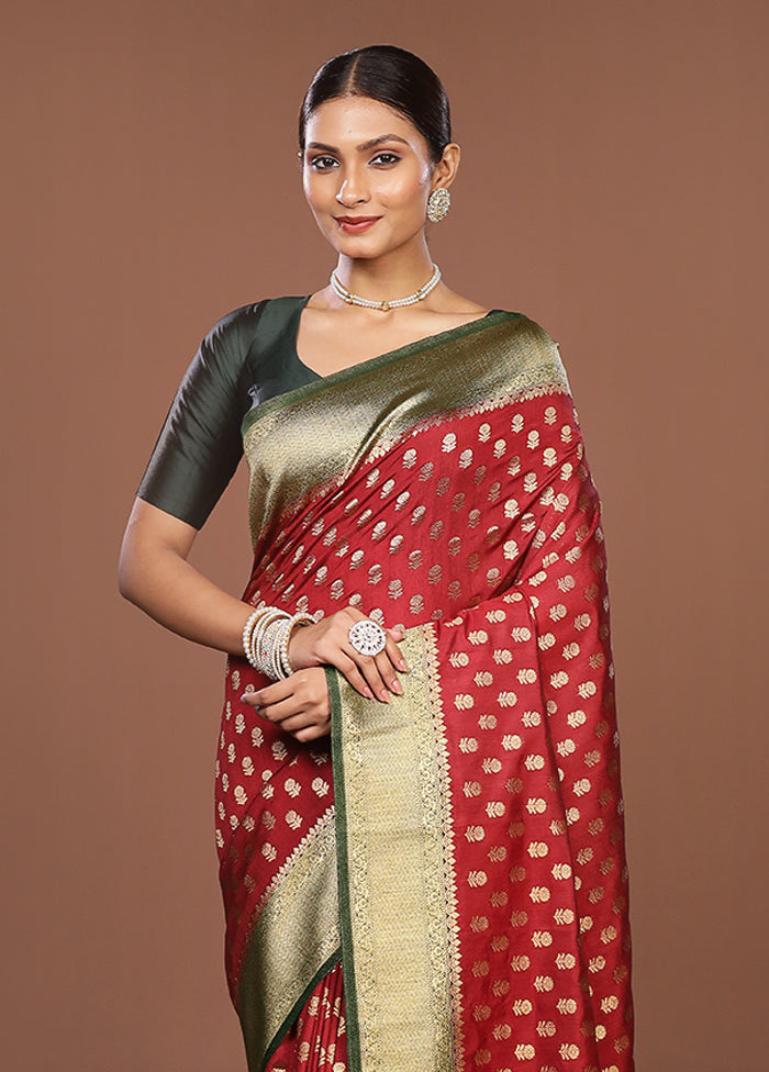Red Dupion Silk Saree With Blouse Piece