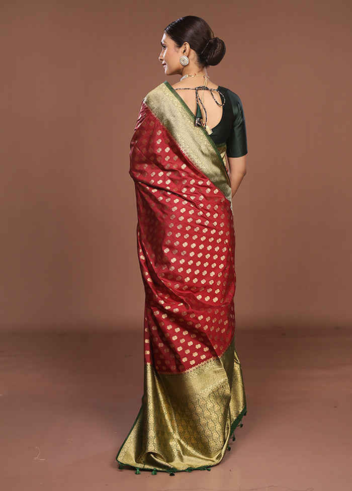 Red Dupion Silk Saree With Blouse Piece