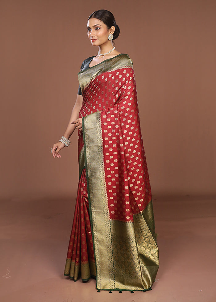 Red Dupion Silk Saree With Blouse Piece