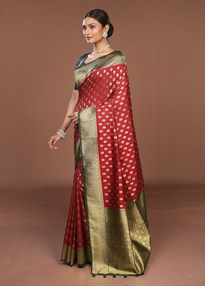 Red Dupion Silk Saree With Blouse Piece