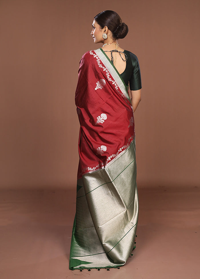 Maroon Dupion Silk Saree With Blouse Piece