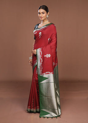 Maroon Dupion Silk Saree With Blouse Piece