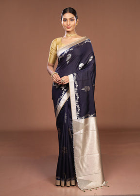 Blue Dupion Silk Saree With Blouse Piece