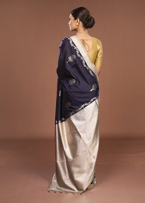 Blue Dupion Silk Saree With Blouse Piece