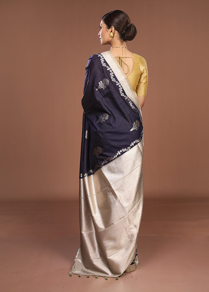 Blue Dupion Silk Saree With Blouse Piece