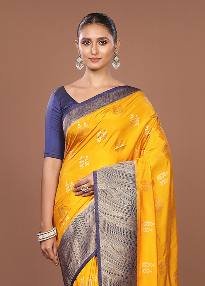 Yellow Dupion Silk Saree With Blouse Piece