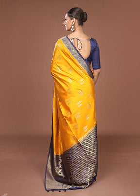 Yellow Dupion Silk Saree With Blouse Piece