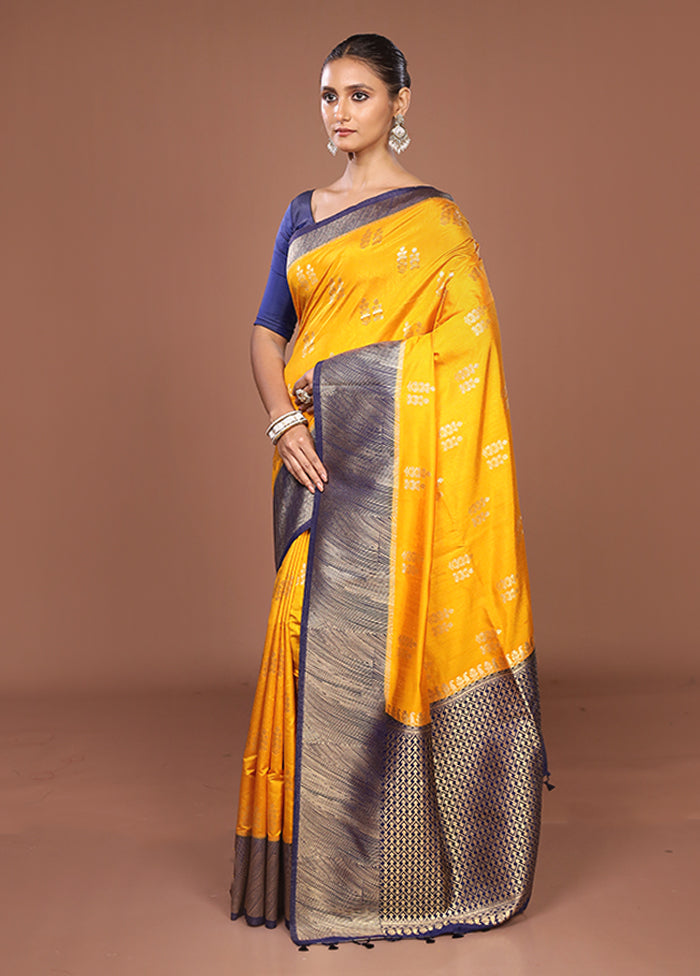 Yellow Dupion Silk Saree With Blouse Piece