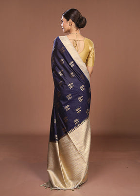 Blue Dupion Silk Saree With Blouse Piece
