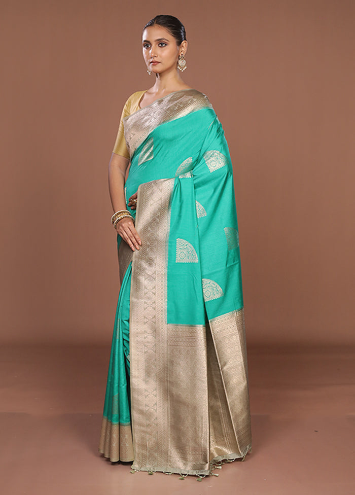 Green Dupion Silk Saree With Blouse Piece