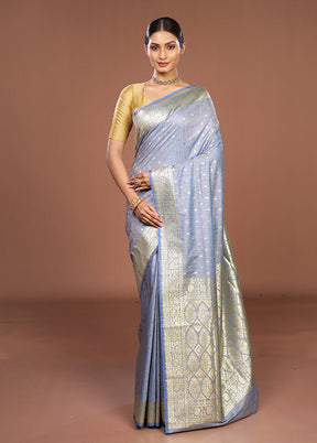 Blue Tussar Silk Saree With Blouse Piece