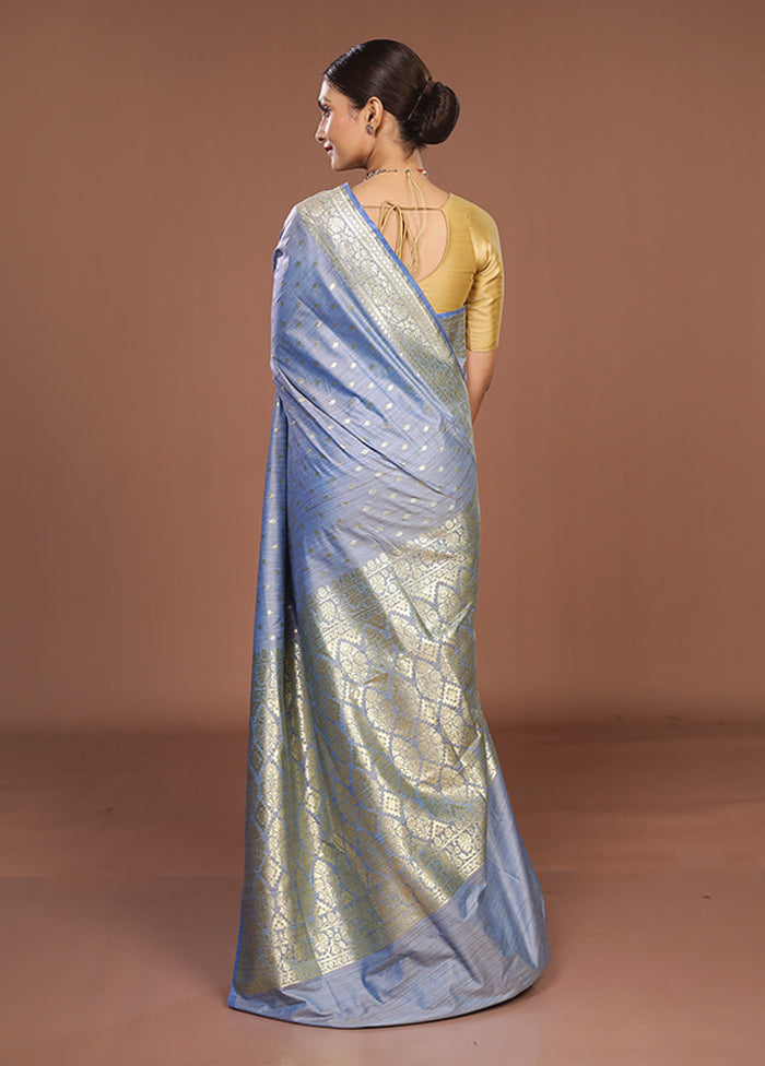 Blue Tussar Silk Saree With Blouse Piece