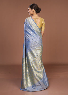 Blue Tussar Silk Saree With Blouse Piece