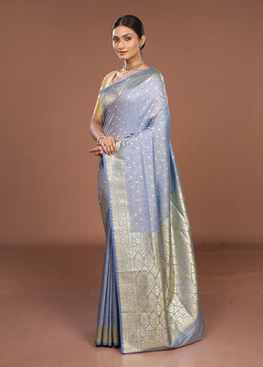 Blue Tussar Silk Saree With Blouse Piece