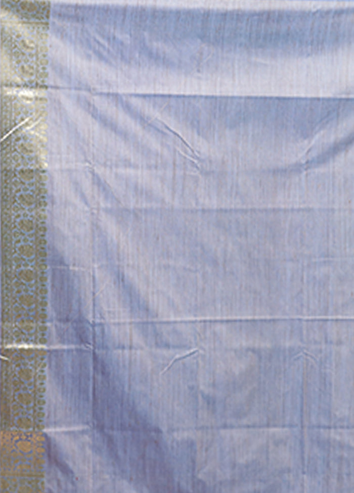 Blue Tussar Silk Saree With Blouse Piece