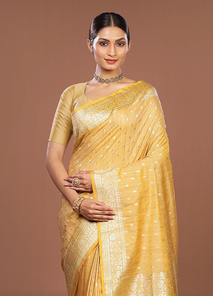 Yellow Tussar Silk Saree With Blouse Piece