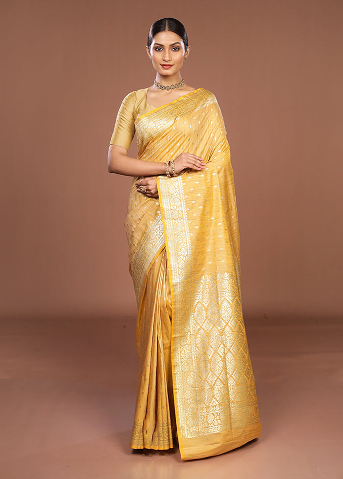 Yellow Tussar Silk Saree With Blouse Piece
