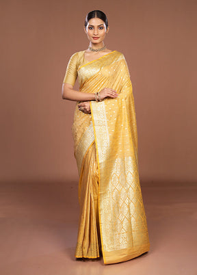 Yellow Tussar Silk Saree With Blouse Piece
