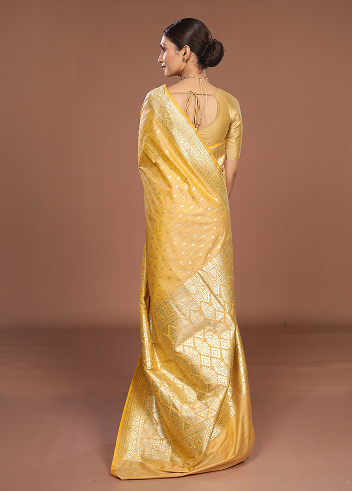 Yellow Tussar Silk Saree With Blouse Piece