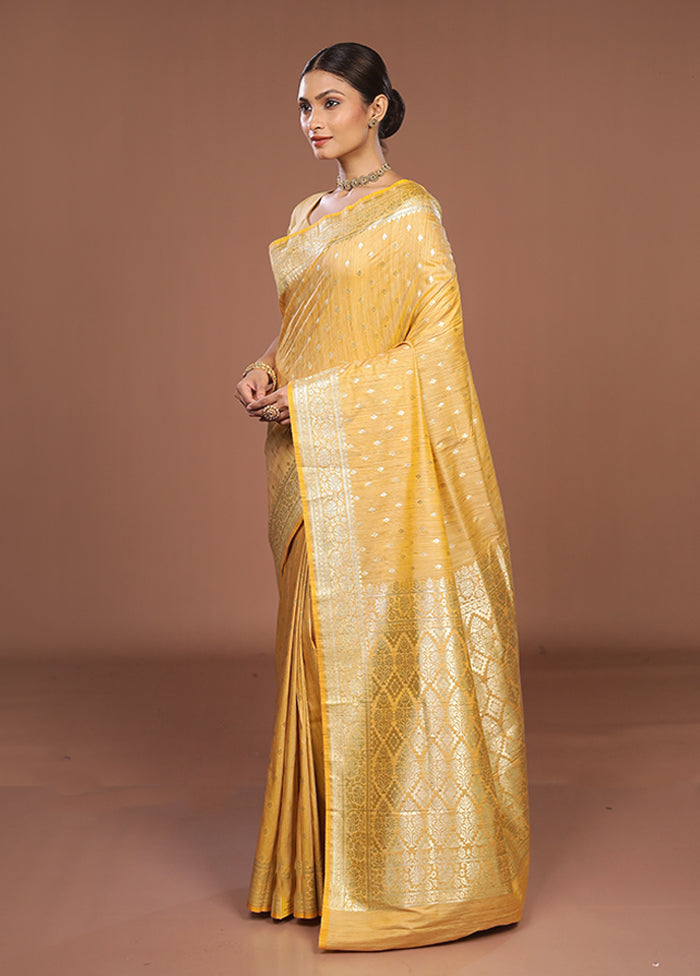 Yellow Tussar Silk Saree With Blouse Piece