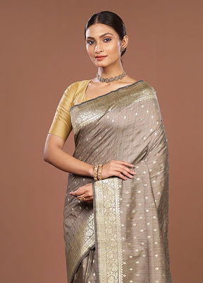 Grey Tussar Silk Saree With Blouse Piece