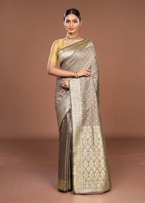 Grey Tussar Silk Saree With Blouse Piece