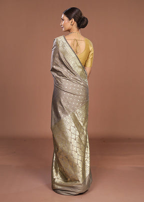 Grey Tussar Silk Saree With Blouse Piece