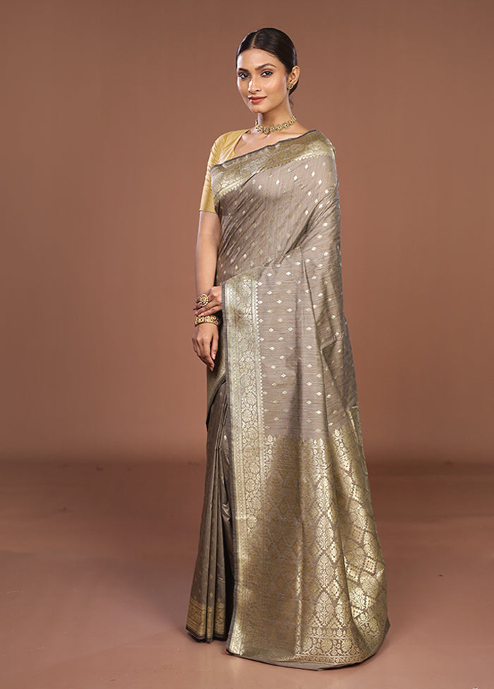 Grey Tussar Silk Saree With Blouse Piece